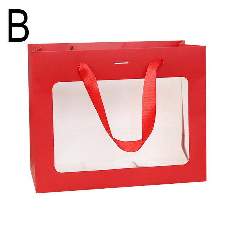 New Year red gift bag with windowed transparent tote bag, Mid-Autumn Festival mooncake gift packaging paper bag